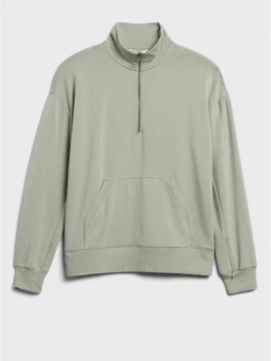 Banana Republic M Sage Baby Terry Zip Sweatshirt Fleece Pocket Sweater Stretch - Picture 1 of 11